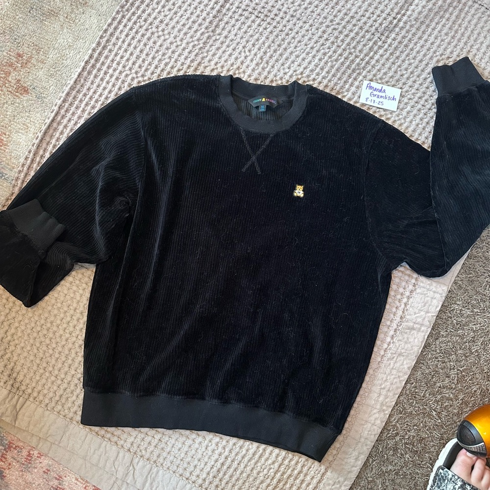 Teddy Fresh Black Ribbed Velour Crewneck Sweater
